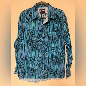 Wrangler Western Horse Print Pearl Snap Button Up Shirt MC4151A Mens size XL